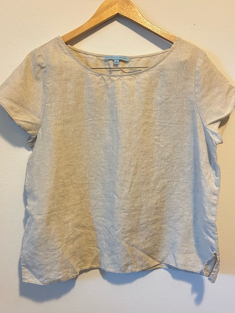 Antonio Melani Women’s Large Cream 100% Linen Short-Sleeve Top